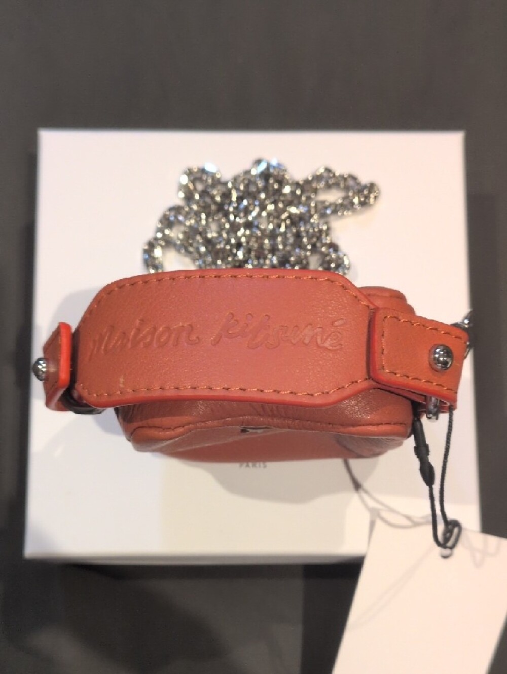 MAISON KITSUNE Small Orange Leather Fox-Embossed Mini Bag with Chain - Picture 3 of 4
